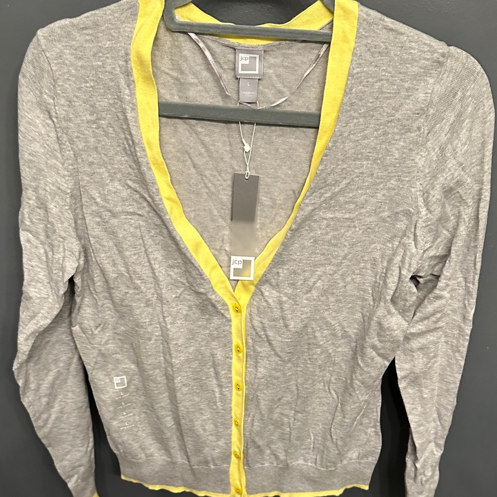 JCPenney Gray and Yellow Women's Cardigan